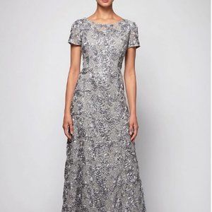 Alex Evenings Rosette Lace Cap Sleeve A-Line Gown